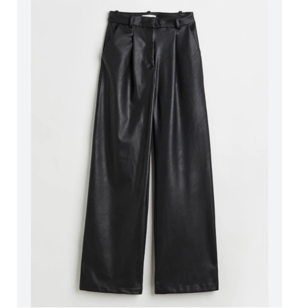 H&M Faux Leather High-Waist Wide Leg Trousers